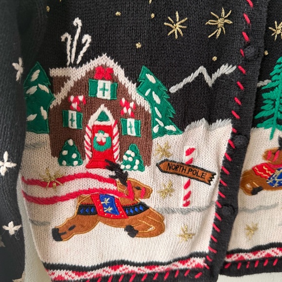 Holiday Themed Black Embroidered Cardigan - Picture 3 of 5